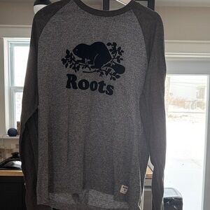 Roots Charcoal and Heather Grey Logo Raglan Top